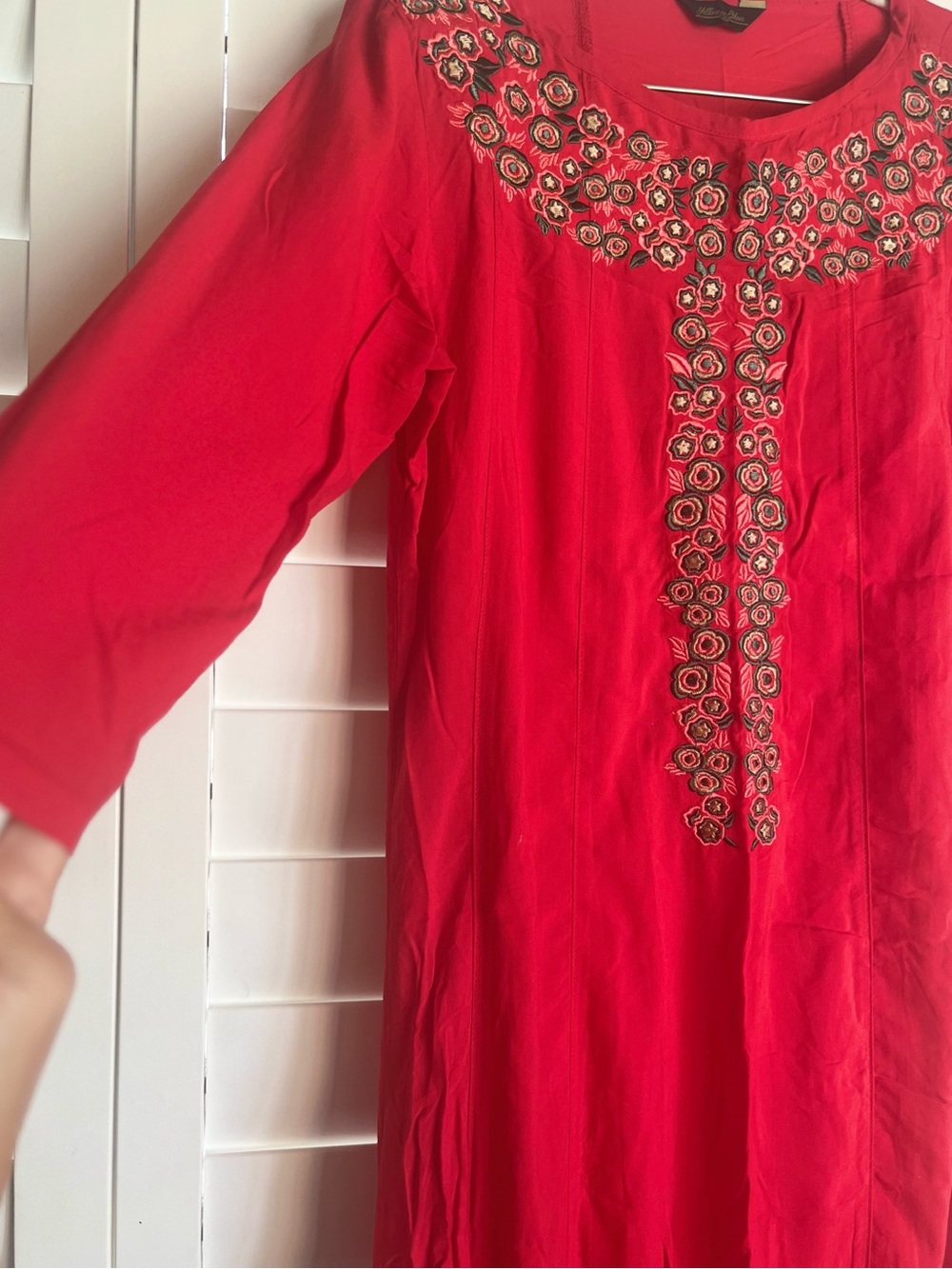 Red Embroidered Women's Long Dress